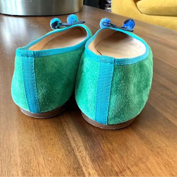 JCrew Green and Blue Leather Pom Pom Flats - Picture 10 of 11